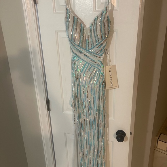 Rachel Allan Blue and Silver Sequin Prom Dress